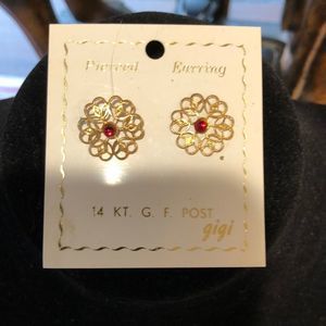 14kt GF post with Red Gem Center
